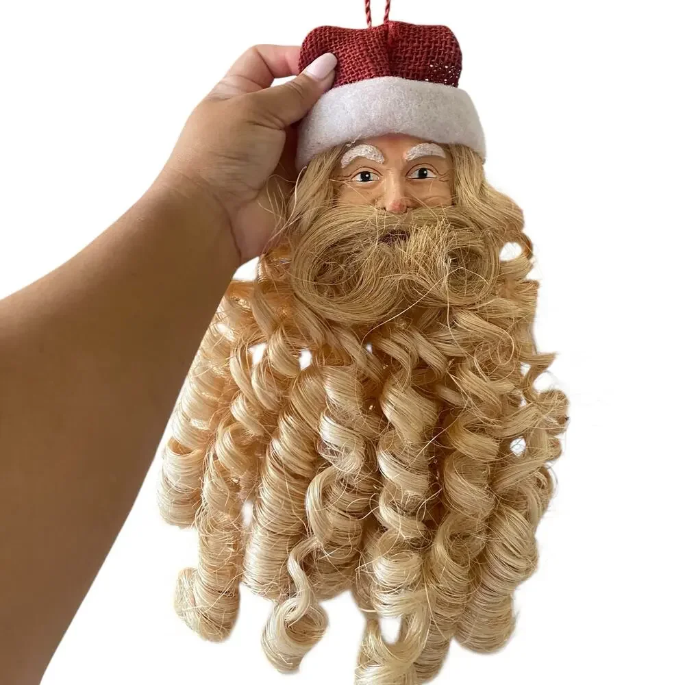 Vintage Folk Art Paper Mache Santa Head Curly Beard Door/Wall Hanging Christmas